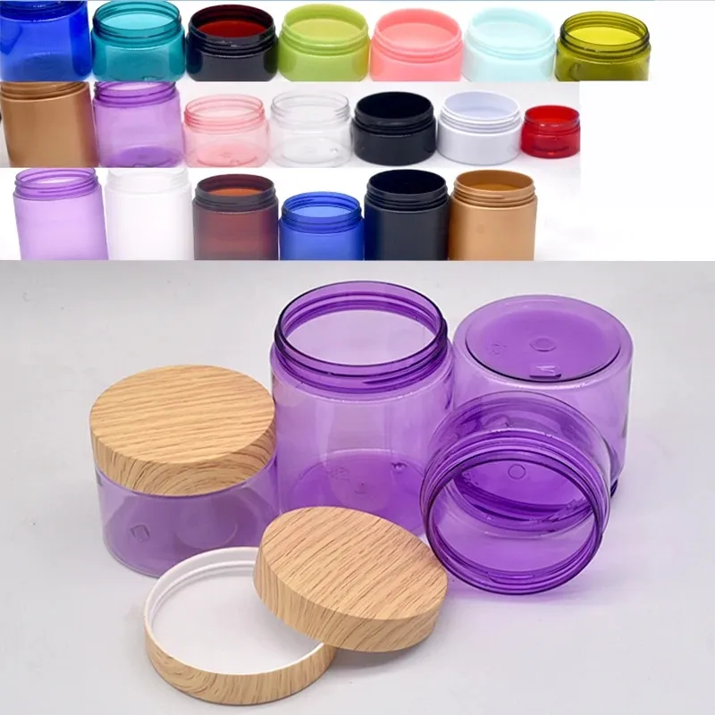 

30pcs New100/120/150/200/250g Empty PET Cream Jar Imitation Wood Grain Lid Cosmetic Facial Mask Refillable Container Storage Jar