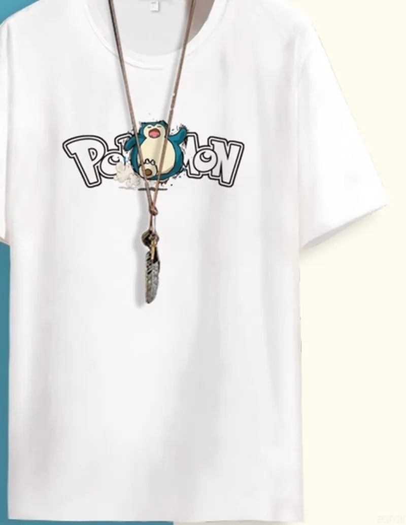 Summer Cartoon Cute Snorlax Anime Fashion Printed Short Sleeve Casual Loose Personalized Comfortable Round Neck T-shir image 5