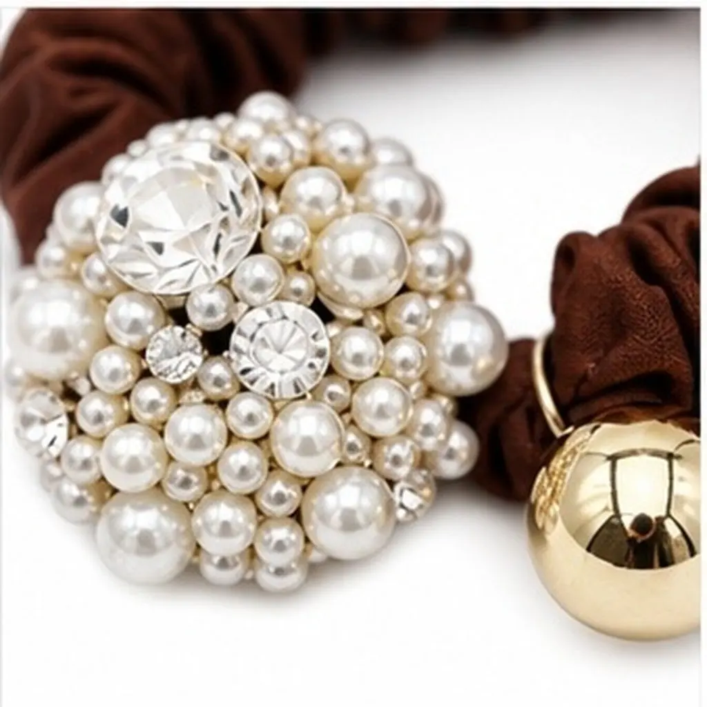 2Pcs Pearl Ponytail Holder Rhinestone Hair Cuff Elegant Ponytail Buckle for Women Fine Crafted Hair Band for Exercise Yoga