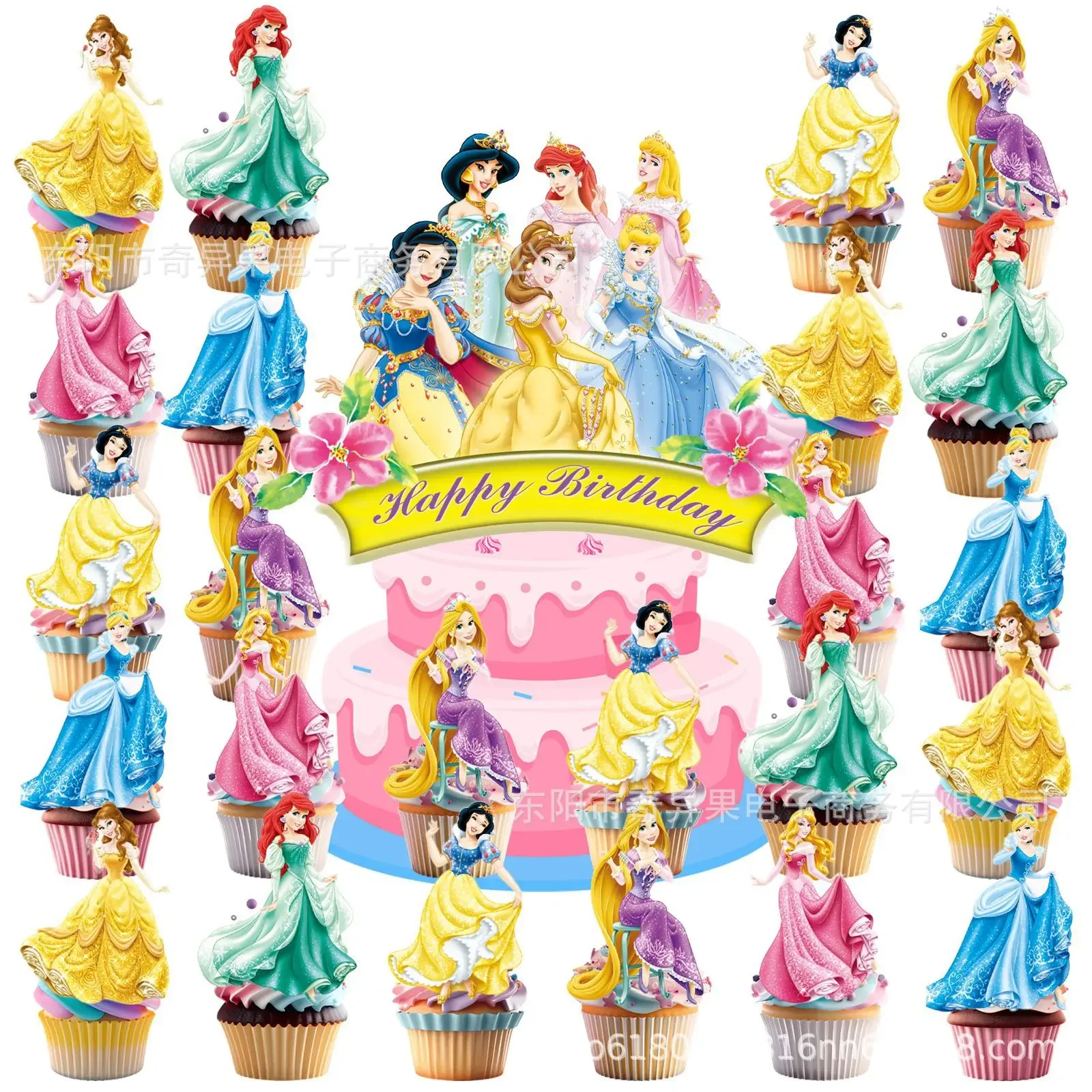 New Disney Princess Cake Toppers Insert Birthday Anime Figures Baking Props Dessert Accessories Girls Party Decorations Supplies