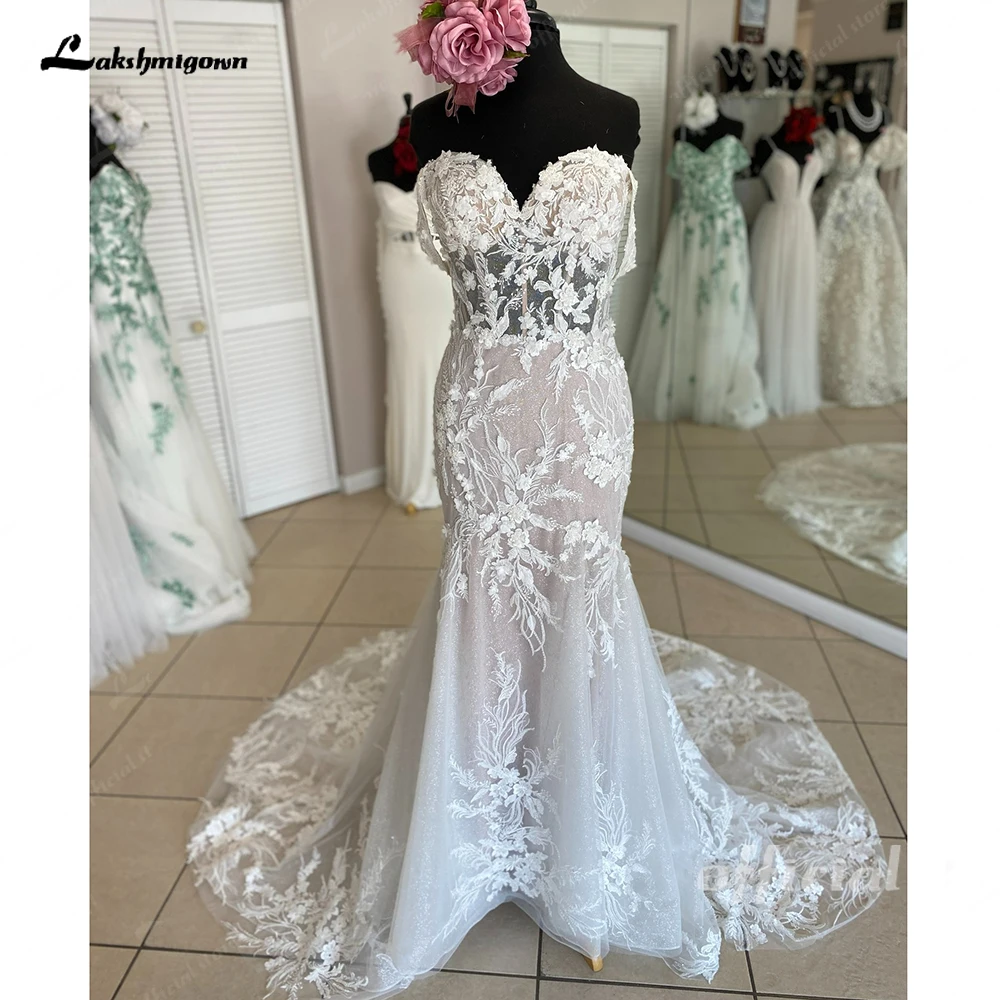 Lakshmigown Off Shoulder Mermaid/Trumpet Lace Appliques Wedding Dress for Women 2024 Sweetheart Neck Bridal Gown