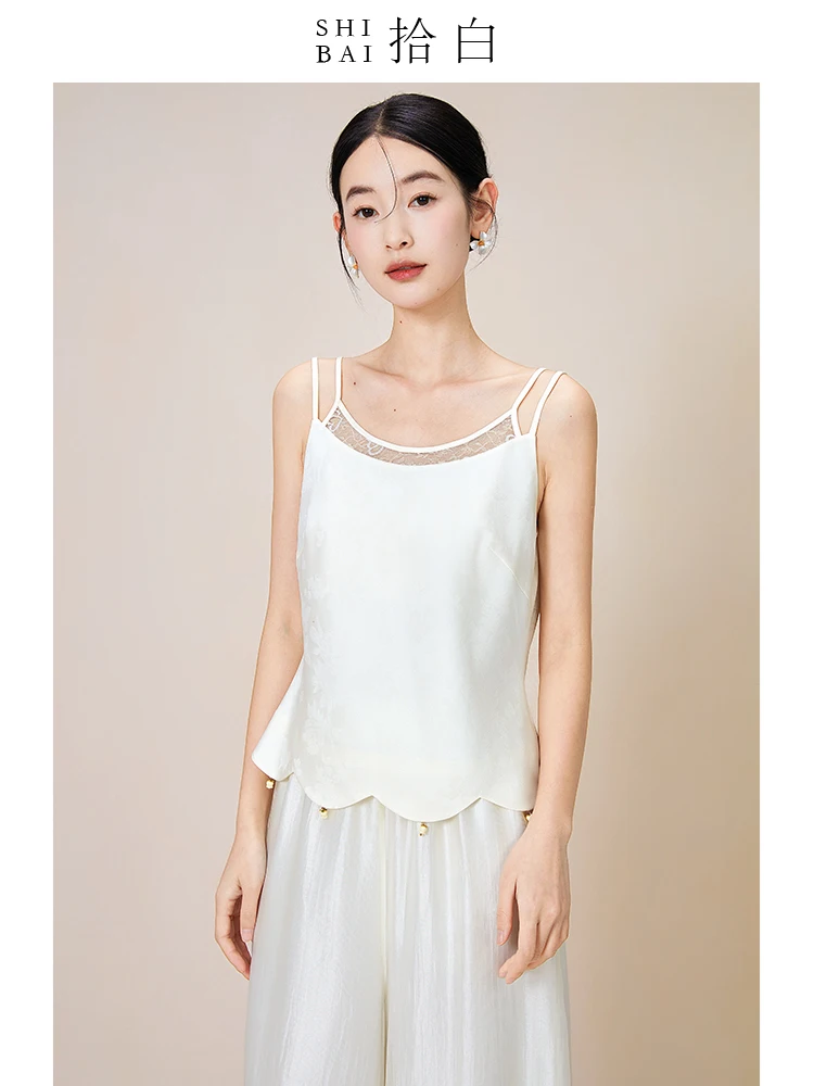 

Женская одежда ibai Ele: дышащий топ с кружевными вставками и подвеской, однотонный, оригинальный китайский дизайн