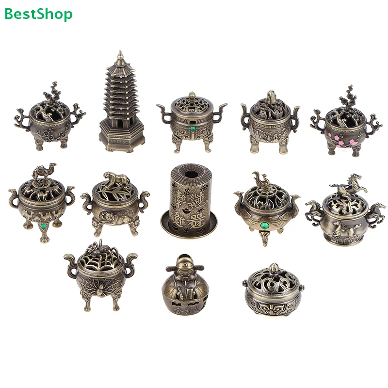 ♥ Räuchergefäß aus Metall im Vintage-Stil |   Verziertes Räuchergefäß und Pagodendekor für Zuhause und Sammlung (verschiedene Stile)