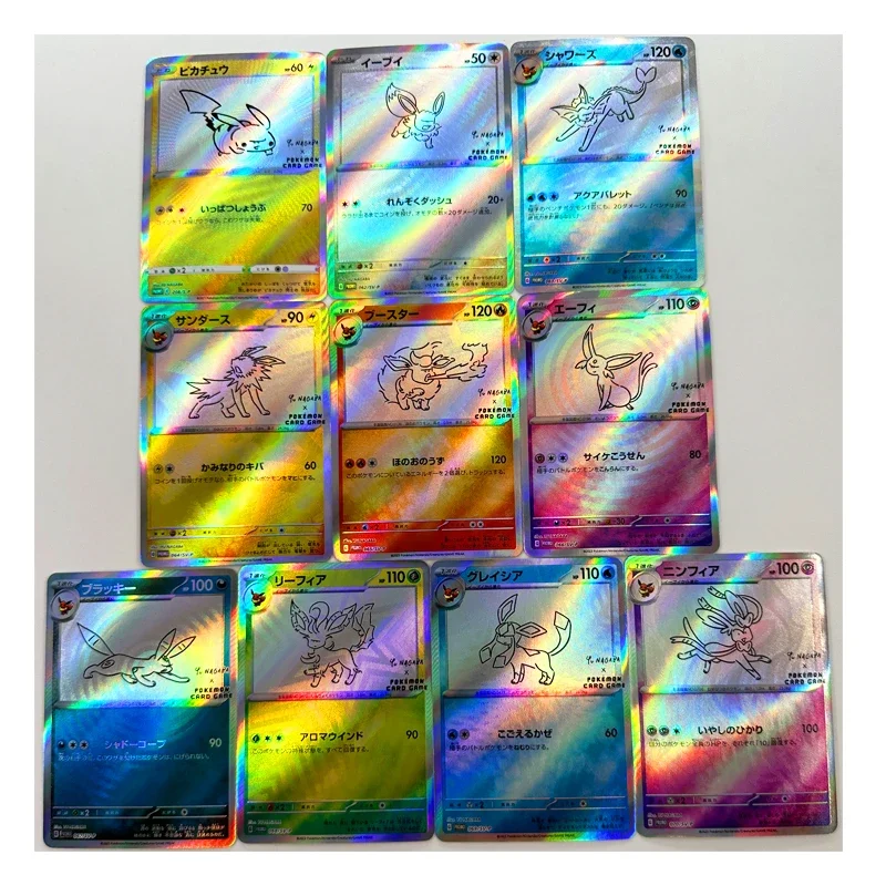 10PCS/SET PTCG Pokemon Japanese Pikachu Eevee Refraction Craft Homemade DIY Game Collection Card Children's Toy Gift