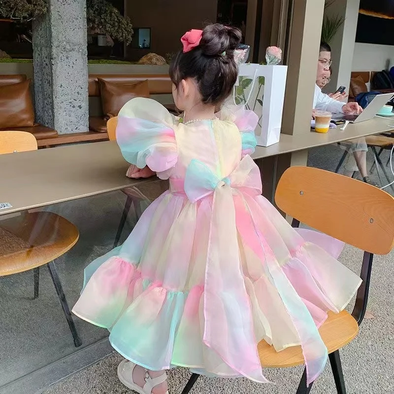 

Children's Sequined Puff-sleeved Princess Dress 5-14 Years Old Boys and Girls Bow mesh Dress Banquet Host Costumes