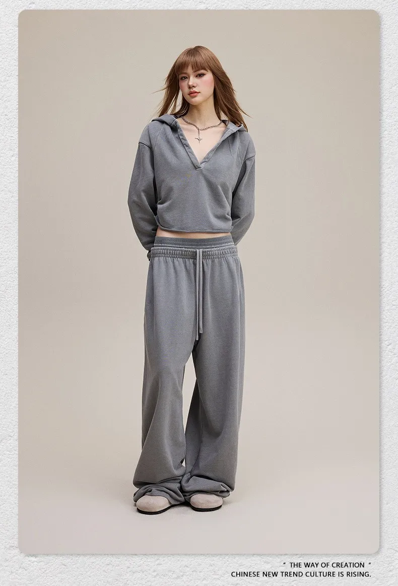 Damska bluzka w stylu retro, pikantna, inspirowana Feng Shui, postarzana, z dekoltem w serek, plisowana, krótka, z kapturem i długim rękawem.