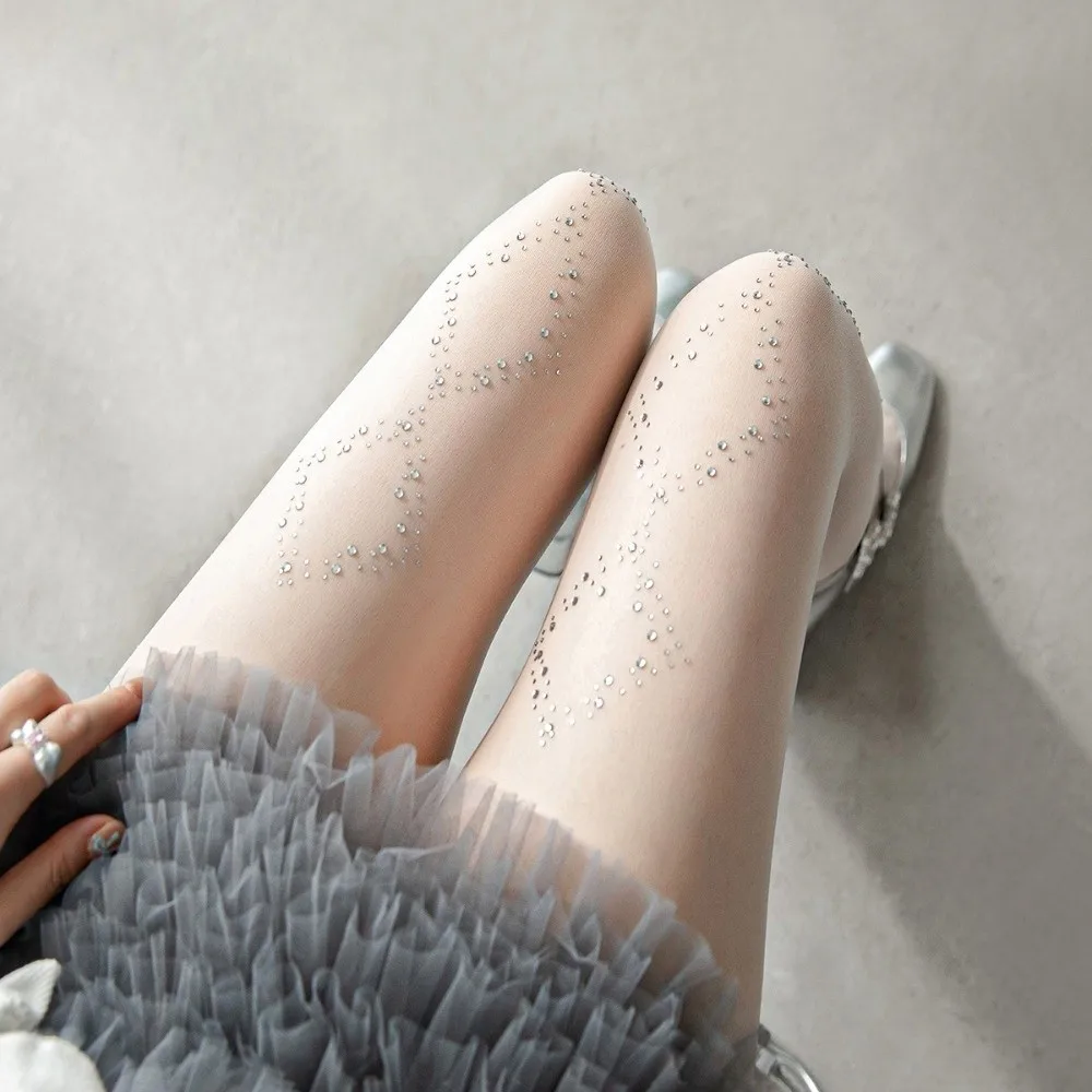 

Bling Hosiery Y2K Colorful Rhinestone Pantyhose Dopamine Stretch Silk Stockings 20D Transparent Shiny Tights Women