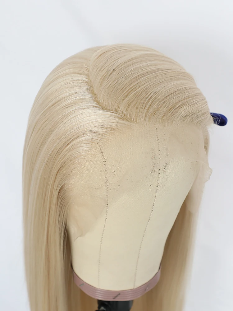 긴 스트레이트 레이스 프론트 가발, 천연 헤어라인 합성 레이스 프론트 가발, 13x6 라이트 골드