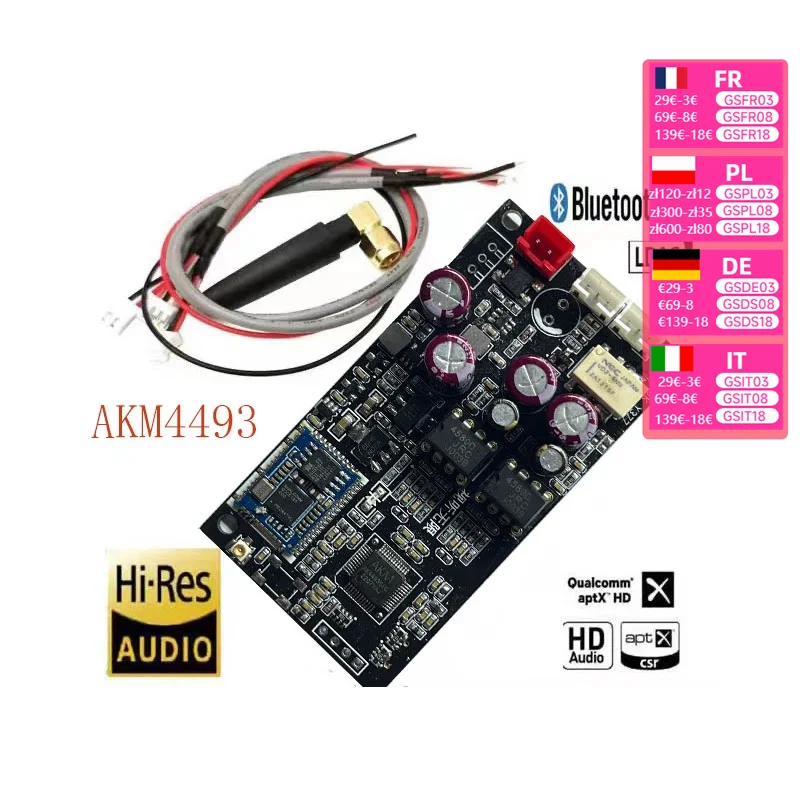 QCC5125+AK4493 Bluetooth 5.1 Wireless Receiving Decode Board Dual OP AMP Support LDAC/APTX 24bit/96Khz