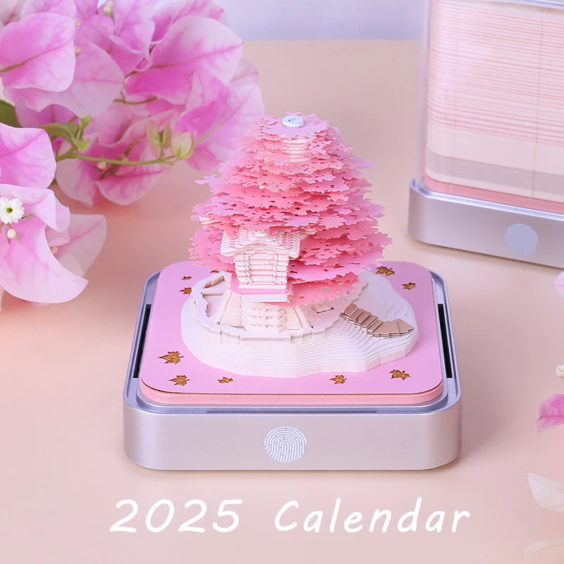 Creative 3d 2025 Desk Calendar Art Carving Craft Calendar Memo Pad With Led Lights Office Desktop Decoration Time Piece Calendar