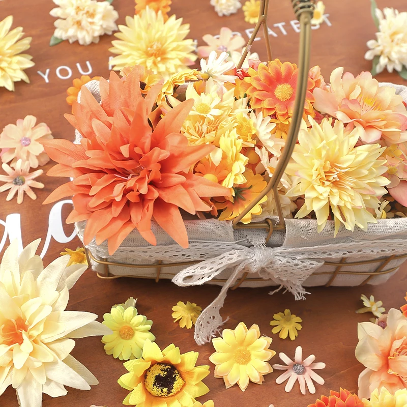 Orangefarbene künstliche Blumen, Rosenblütenköpfe, Heimdekoration, Gartendekoration, DIY-Hochzeitsdekoration, Außendekoration und Zubehör – Detail 9