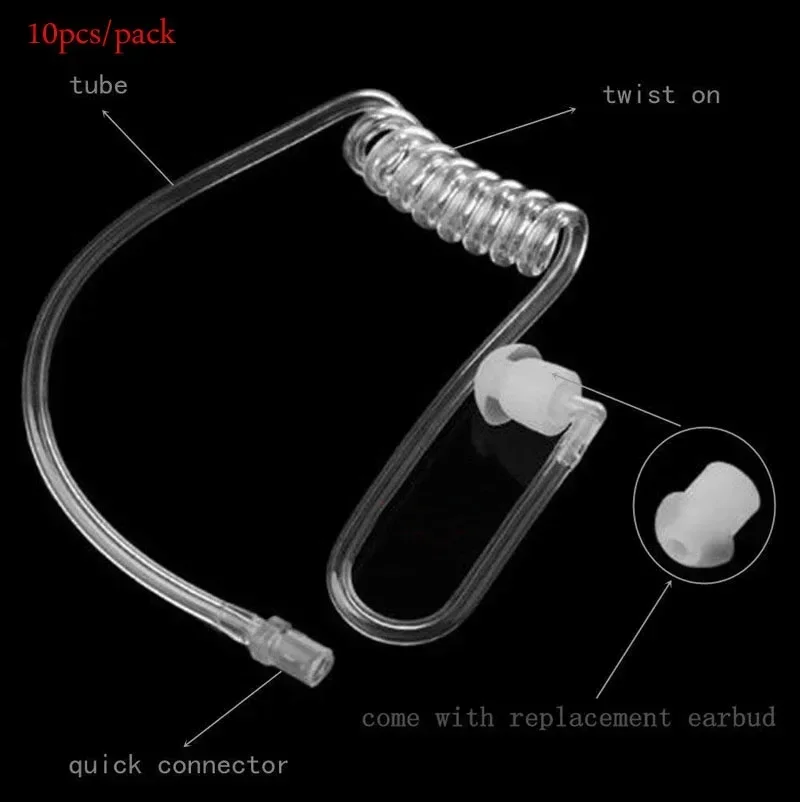 10PCS Replacement Transparent Coil Acoustic Air Tube Earplug For Two-Way Radio Walkie Talkie Earpiece Headset Earphone Headphone