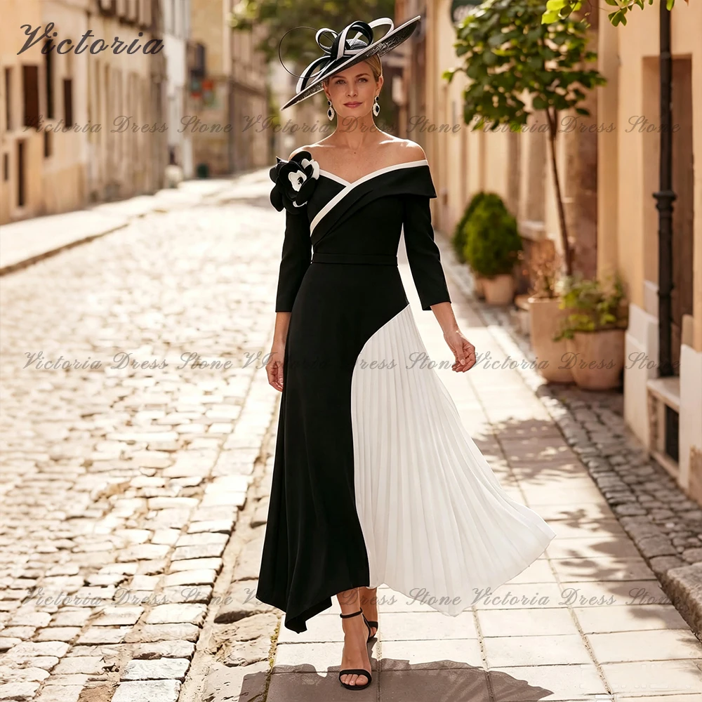 Yolanda Women's Wedding Party Attire A-Line Off-The-Shoulder vestidos de festa 3/4 Sleeves Asymmetrical Guest Dress  Customized