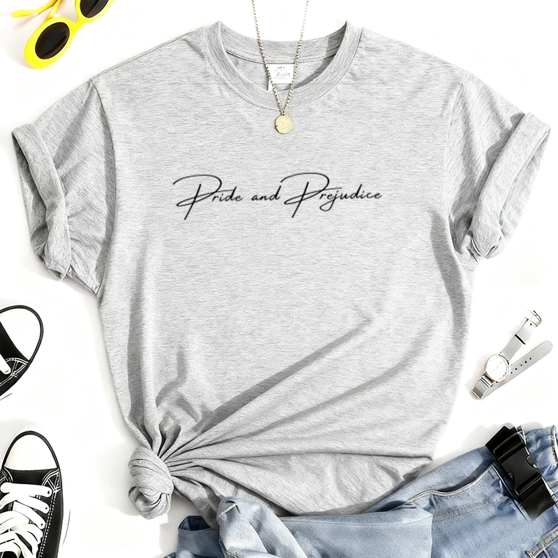 تي شيرت 100% من القطن الخالص بطباعة حروف بسيطة ورقبة دائرية، قميص كاجوال بأكمام قصيرة كل يوم لجميع المواسم، ملابس نسائية #3