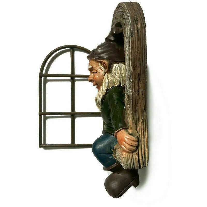 Wielkiej brytanii! Elf Out The Door /Window Tree Hugger niegrzeczny ogród Gnome statua dekor w kształcie drzewa