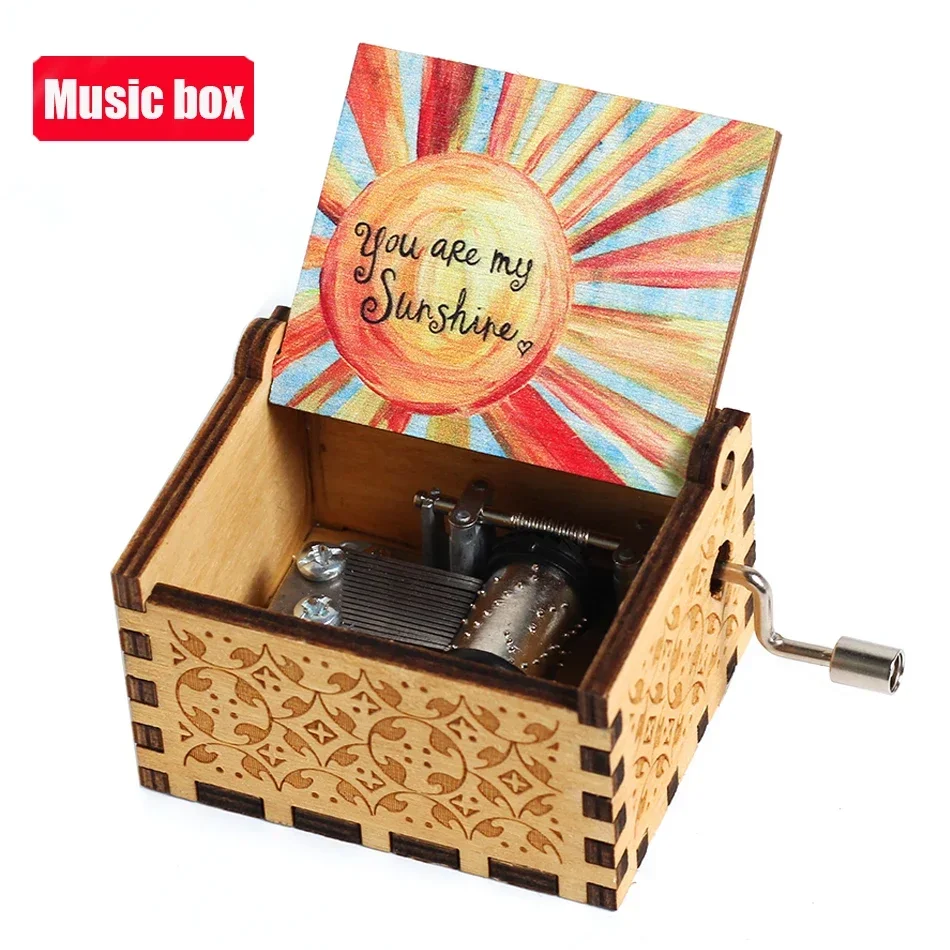 2026 JIJ bent mijn zonneschijn Muziekdoos Leuke Cartoon Houten Vintage Handbediende Speeldoos AAN mijn vrouw Muziekdoos Kerstmis Valentijn