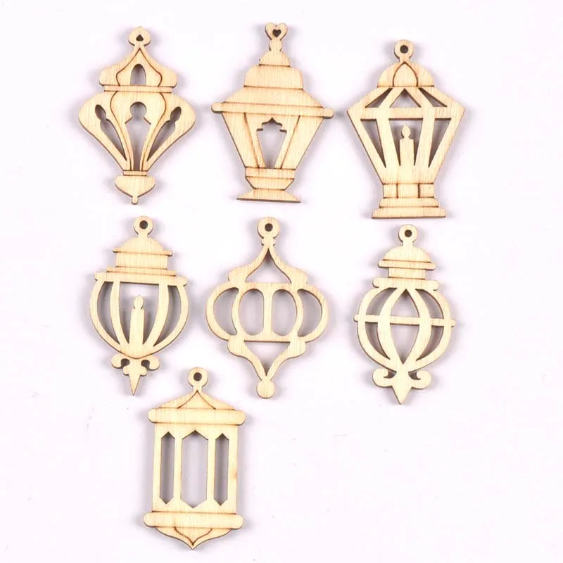 25pcs 2.5x4cm Wood Ramadan Decoration Eid Banner Mubarak Craft Lantern for Hanging Ornament Pendant Islam Muslim Party CP3420