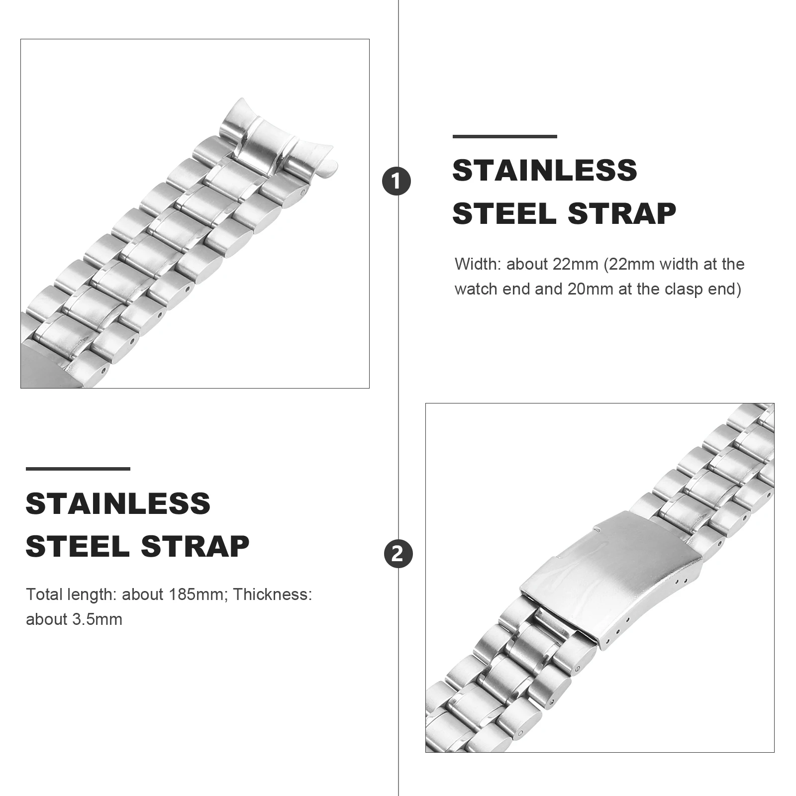 

Stainless Steel Watch Band 22mm Width 20mm Clasp Curved End 185mm Length 3 5mm Thick Durable Bracelet Replacement Strap