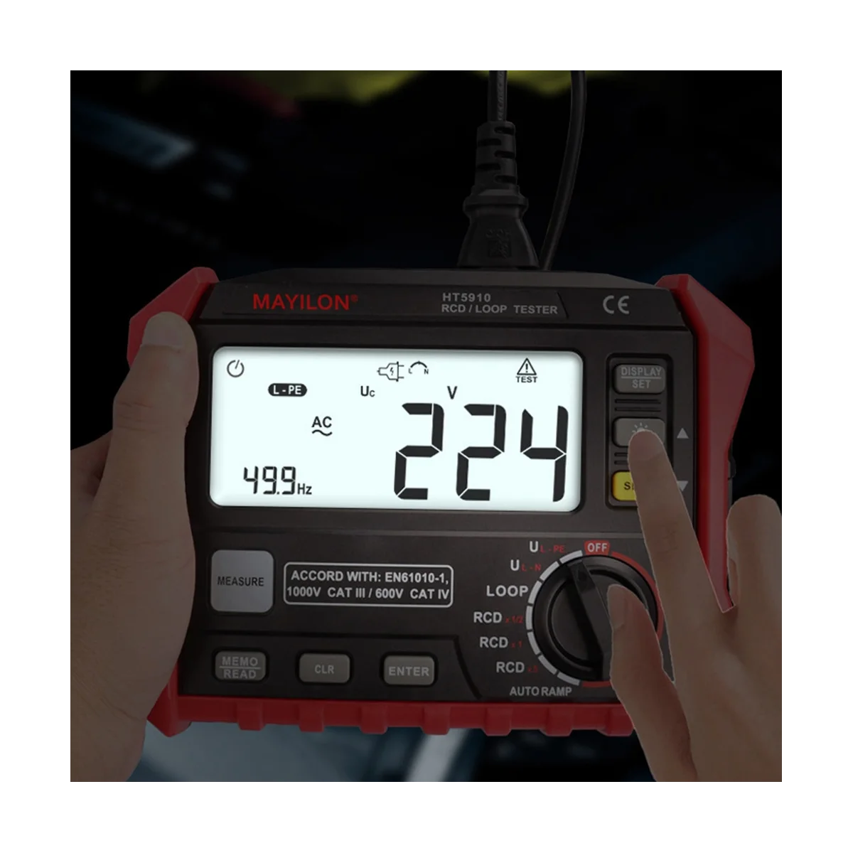 MAYILON HT5910 Digital Resistance Meter Leakage Switch Tester 4.7 Inch LCD RCD/Loop Tester 1000 Data Storage Voltmeter