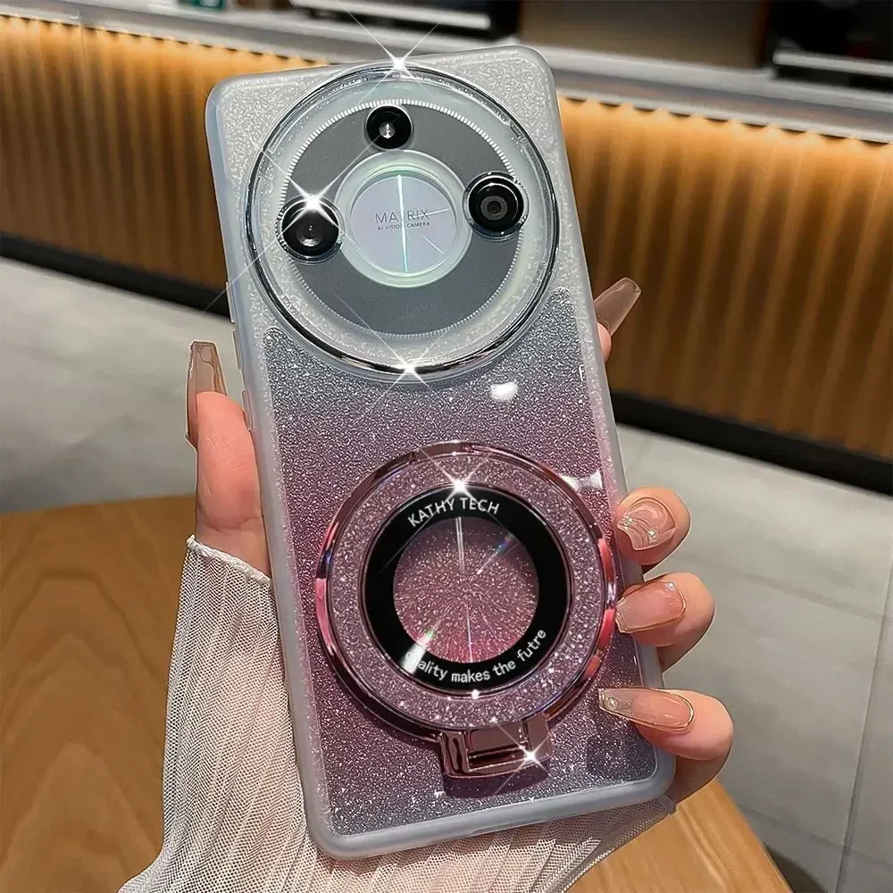 Glitter with Ring Stand Magnetic Silicone Protective Back Cover Case for Honor Magic 5 6 Lite Pro X9 AB X8 AB X7 AB X6 A 4G 5G