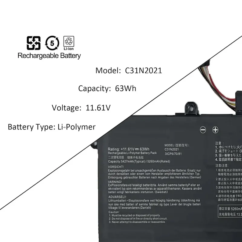 C31N2021 11.61V 63WH Laptop Battery for Asus Zenbook 14 Flip Oled Un5401 14x Ux5401z UX5401 UX5400E UM5400QA UM5401QA UM5401RA