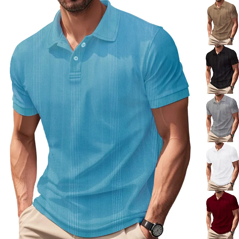 American Summer Jacquard Men's Polo Shirt Short Sleeve Simple British Style Lapel Heavy T-Shirt Men