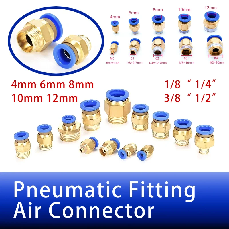 

10/50PCS Pneumatic Fitting PC Air Connector 4mm 6mm 8mm 10mm 12mm Thread 1/8" 1/4" 3/8" 1/2" Hose Fittings Pipe Quick Connectors