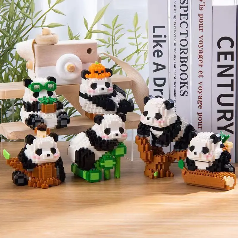 Creative Mini Cute Panda Micro Building Blocks 3D Diamond Model Animals Bricks DIY City Construction Toys for Children Kids Gift