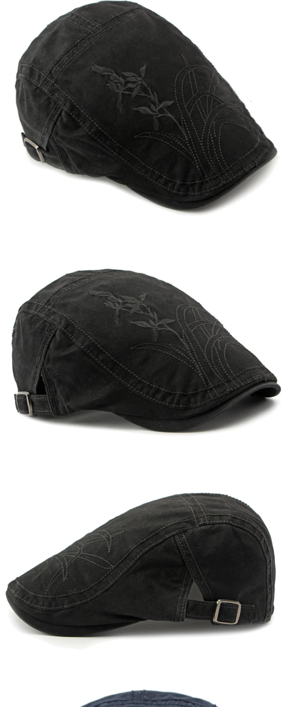 HT4406 Baskenmützen für Herren und Damen, Vintage Künstler-Mütze, Unisex Baumwoll-Flachmütze, Frühling Verstellbare Blumen-Baskenmütze – Detail 8