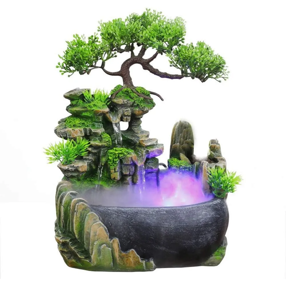 Indoor relaxing desktop lighting fountain waterfall, Zen meditation indoor waterfall function and automatic pump