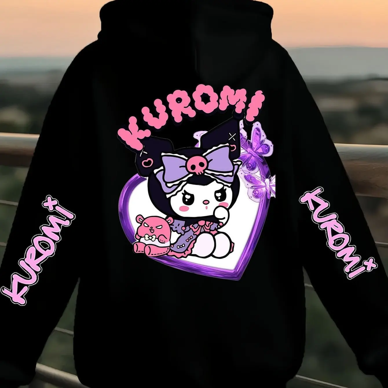 

Sanrio Kuromi Women's Hooded Sweatshirt - Cute & Cool Kuromi & Kuromi-chan Back Print, Black Kawaii Anime Sweater