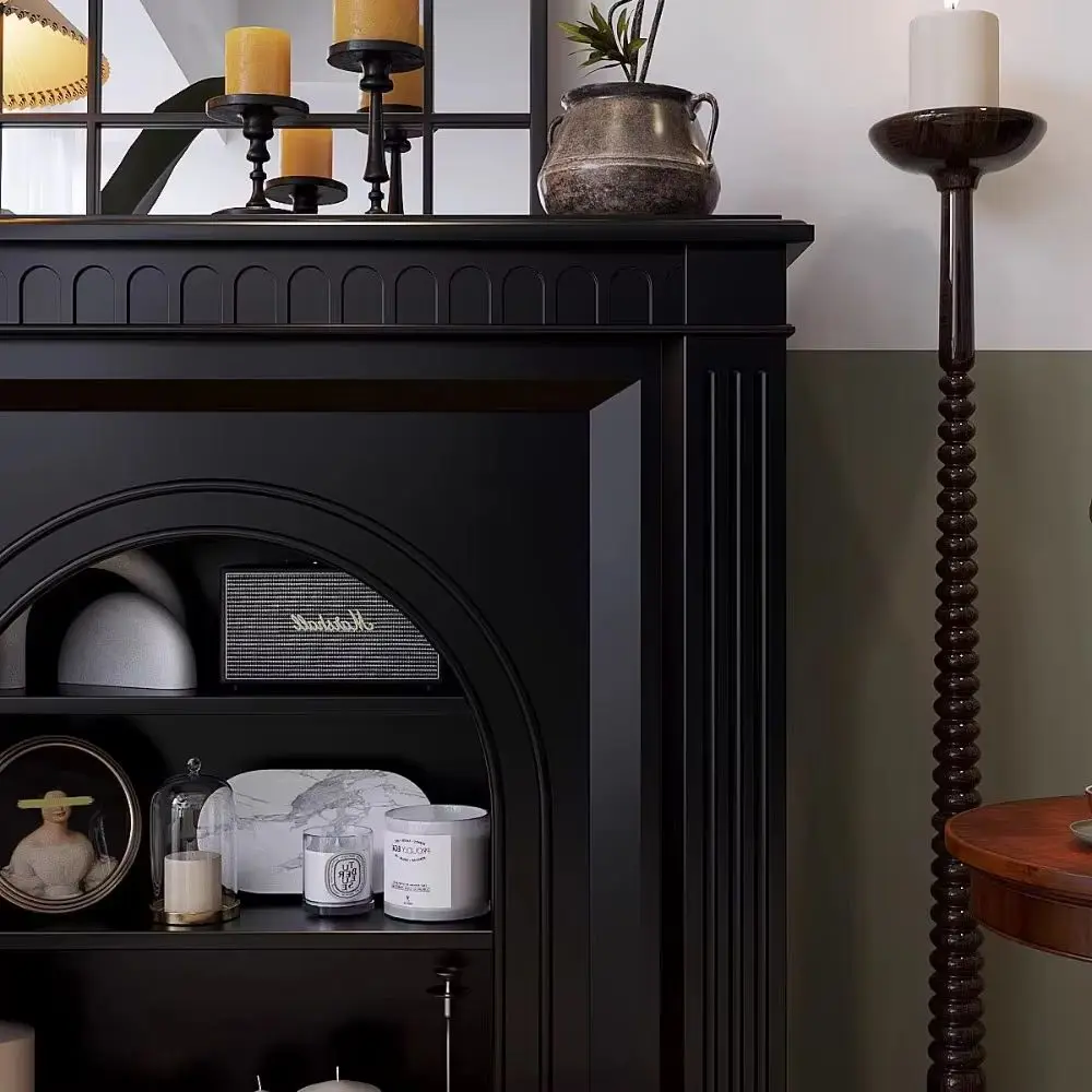 French Vintage Fireplace Decorative Cabinet with Electronic Simulated Flames, Atmosphere-Enhancing Home Interior Lighting
