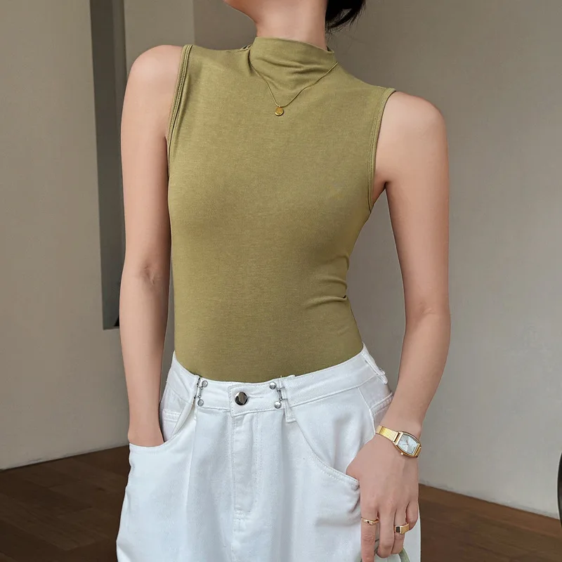 

White French strap top for women, loose round neck sleeveless (1056 1 piece)