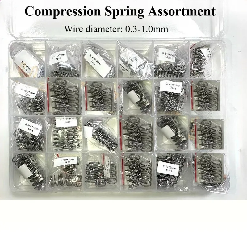 200Pcs Compression Spring Assortment, 304 Stainless Steel Spring Set 40 Different Sizes Wire Diameter 0.3-1mm