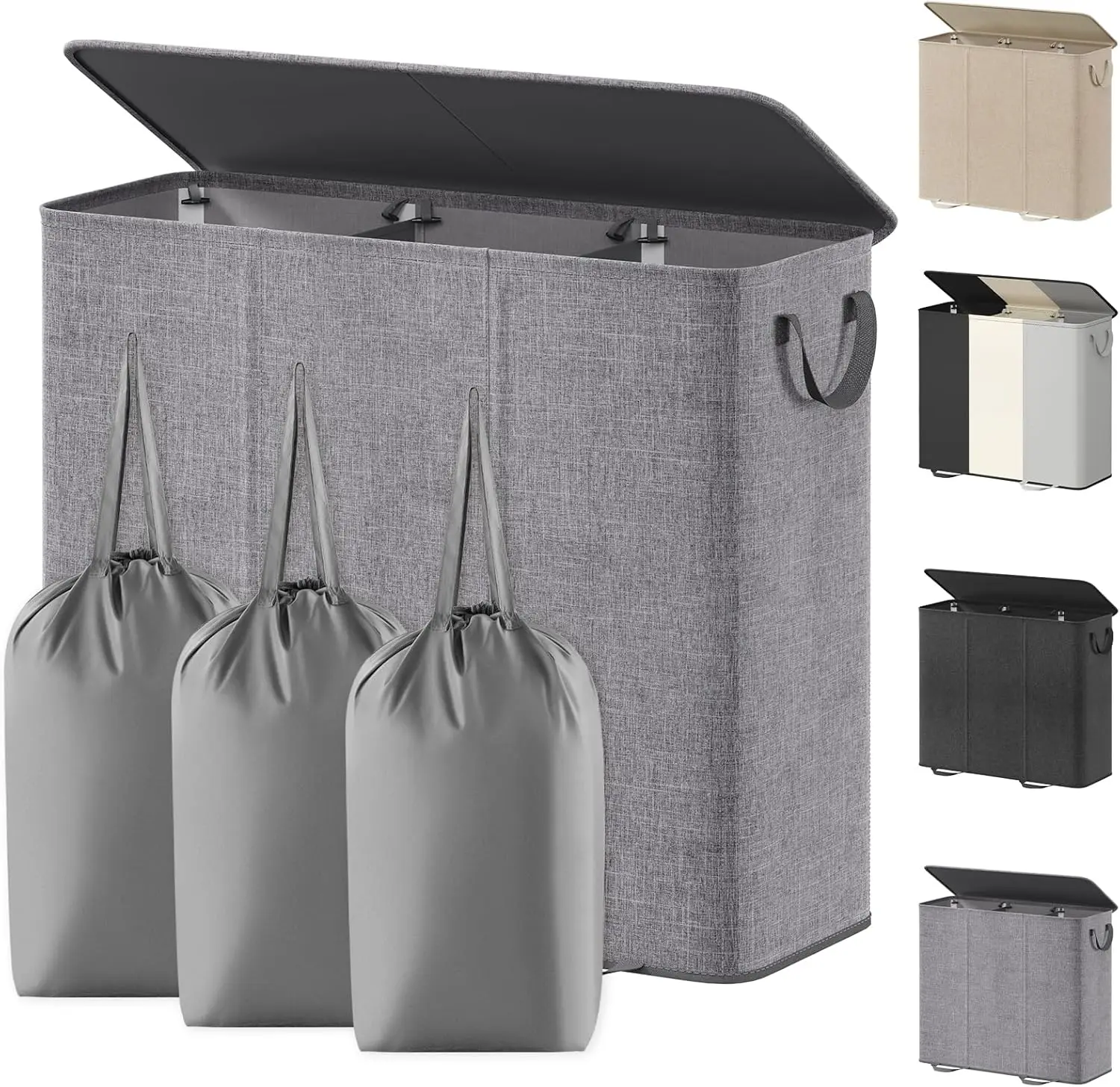 

Большая складная корзина для белья с крышкой и 3 съемными мешками, вместимость 185 л, для хранения в спальне и ванной комнате