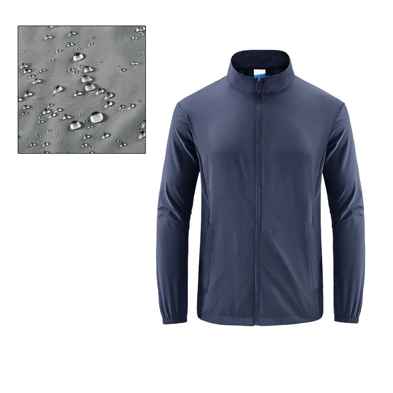 سترة رياضية خارجية للرجال للحماية من الشمس مقاومة للماء بلون سادة سترة جري للرجال للربيع والخريف بياقة واقفة سترة رياضية #3