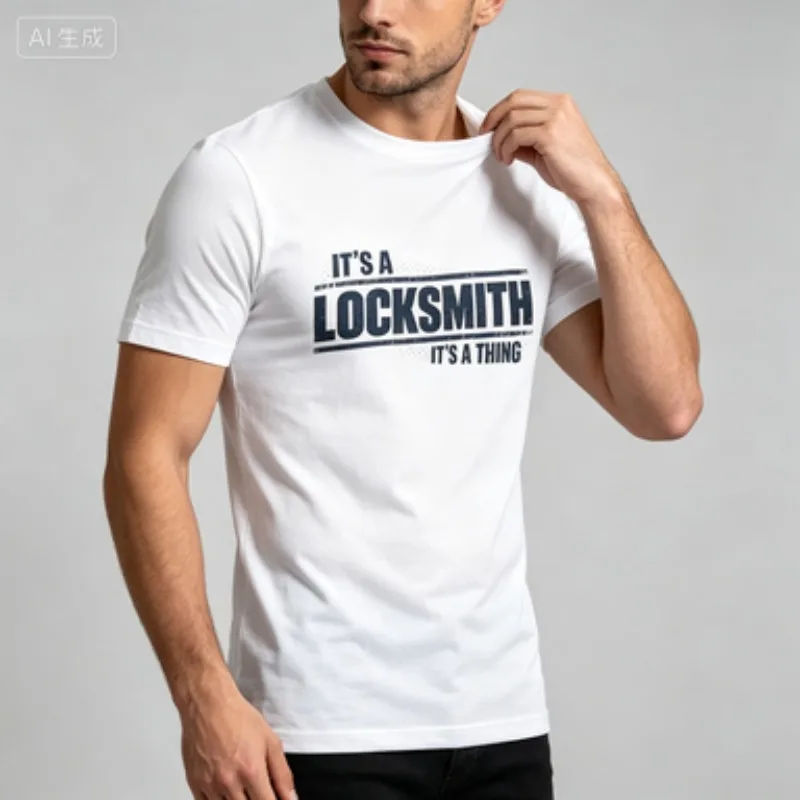 Male Summer Crew Neck Modal T‑Shirt, Fun Locksmith Career Slogan Graphic Tee Vintage Worker Text Design Casual Men Outfit