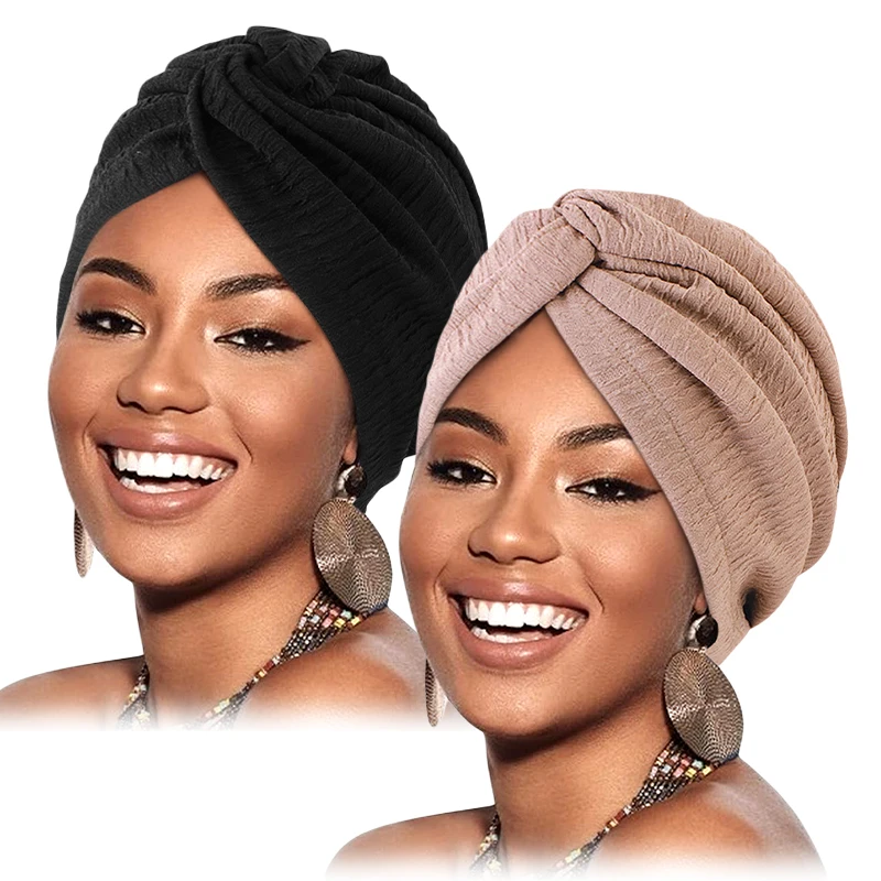2PCS/LOT Kobiety Plisowany Twist Knot Turban Elastyczna czapka Chemo Hijab Bonnet Nakrycie głowy Czapka Beanie Kapelusz na raki Akcesoria do wypadania włosów