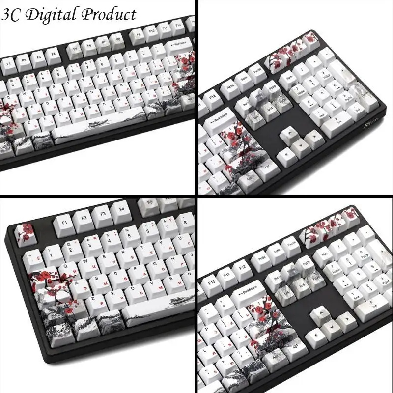 Russian Keycaps Plum Blossom OEM Profile Mechanical Keyboard Keycaps for 110-Key Q84A