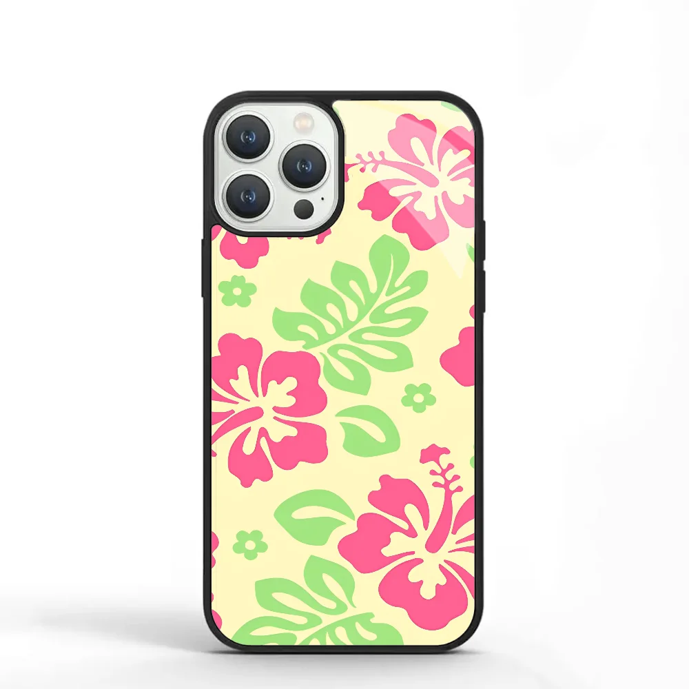 Hibiscus Retro Hawaiian Flower Phone Case For IPhone 11 12 13 14 15 Plus Pro Max Mirror Acrylic PC TPU Cover