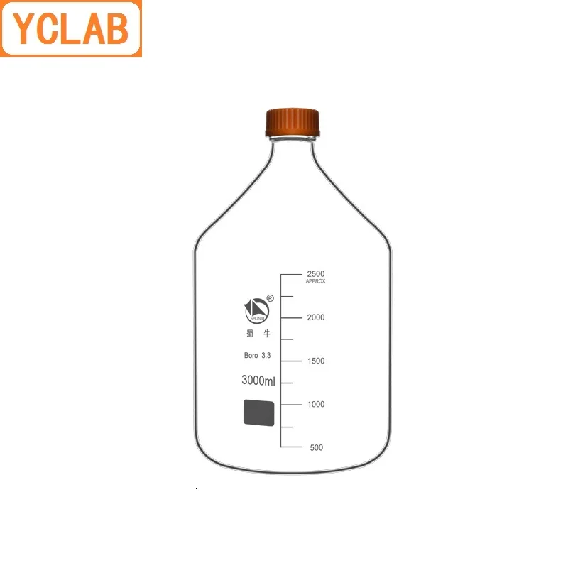 YCLAB 3000mL Reagent Bottle 3L Screw Mouth with Blue Cap Boro 3.3 Glass Transparent Clear Medical Laboratory Chemistry Equipment