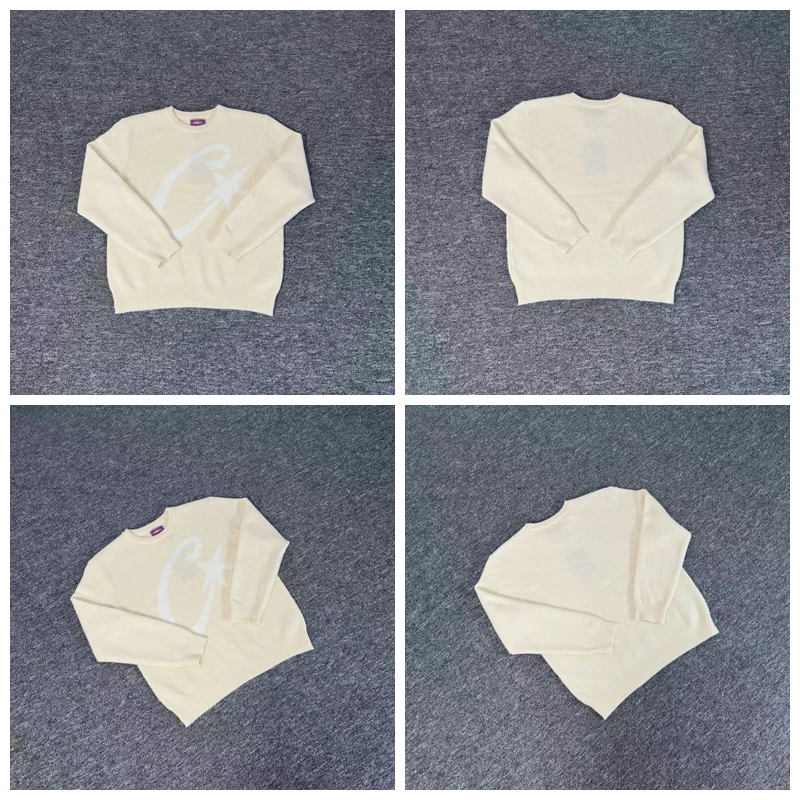 

Loose ex Knitted Sweater Devil Island Logo Embroidery Flower Pattern High Street Sle Soft Wool Blend Long Sve round ...