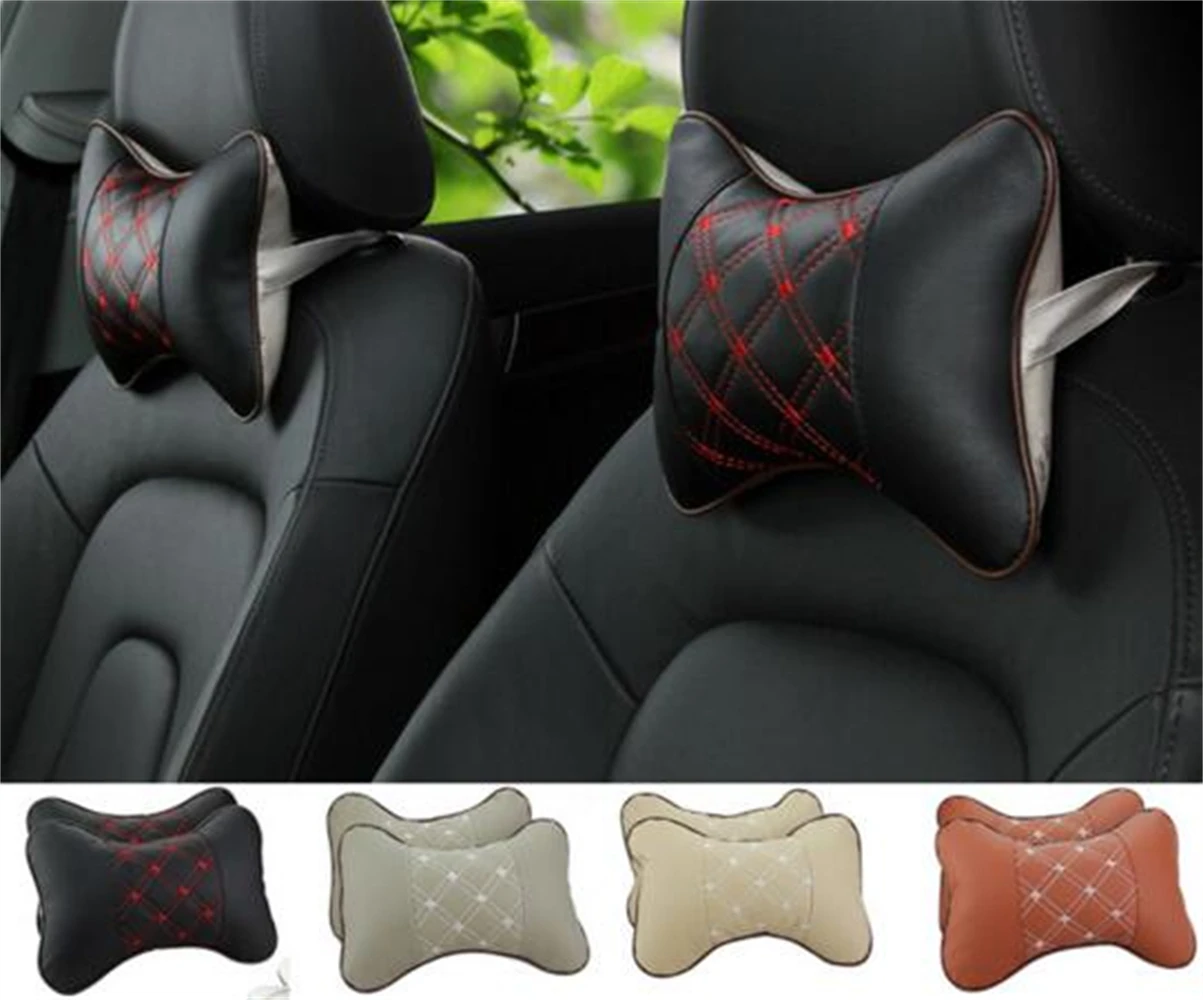 Universal 2 Pieces Car with headrest seat neck pillow four seasons common bones pillow black brown