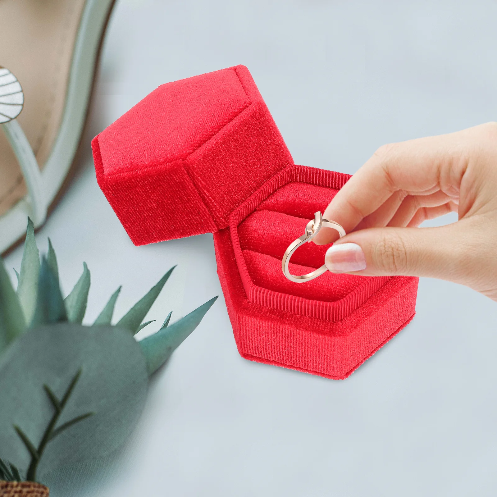 

Ring Jewelry Box Hexagon Holder Container Ringbox Wedding Rings Bearer Case Boxes