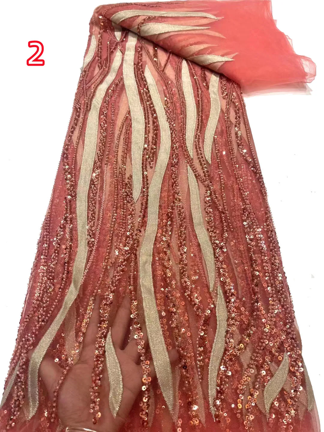 

Explosive two-color striped sequin embroidered beaded net gauze, fashion temperament luxury wedding evening dress