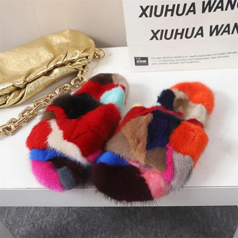 Women's Fluffy Slippers Winter Home Slippers Warm Plush Mink Fur Slipper Comfortable Women's Slides Shoes for Woman Fur Slippers