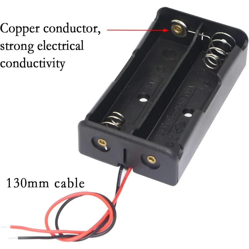 5/10pcs 18650 Battery Clip, 2 Slots 3.7V DIY Battery Storage Box in Series Plastic Batteries Case for 18650 Battery with Wires