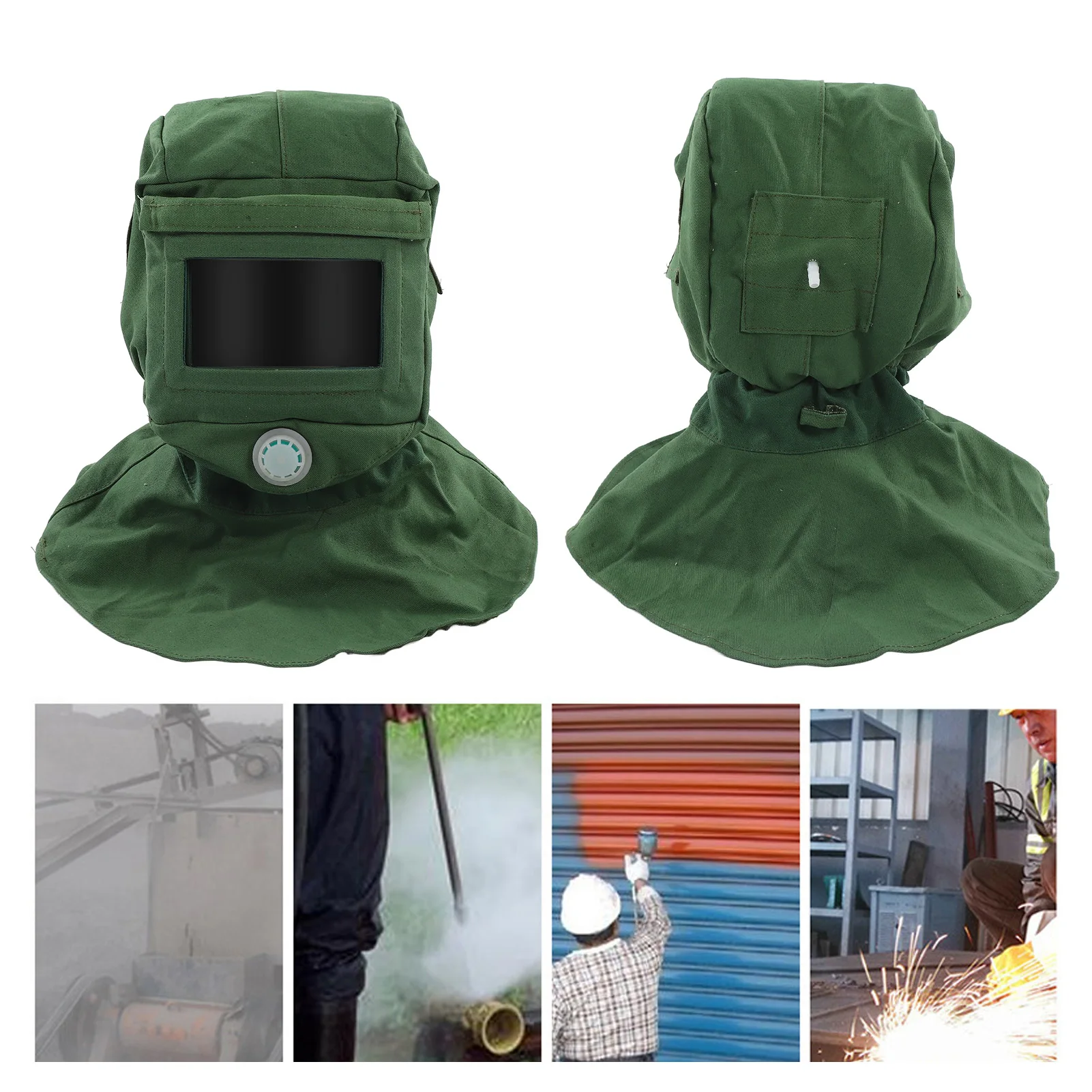 

ZK30 Sand Blasting Hood Cap Face Shield Vent Dustproof Windproof Canvas Shawl Cut Scratch Heat Resistant Neck Protector mask