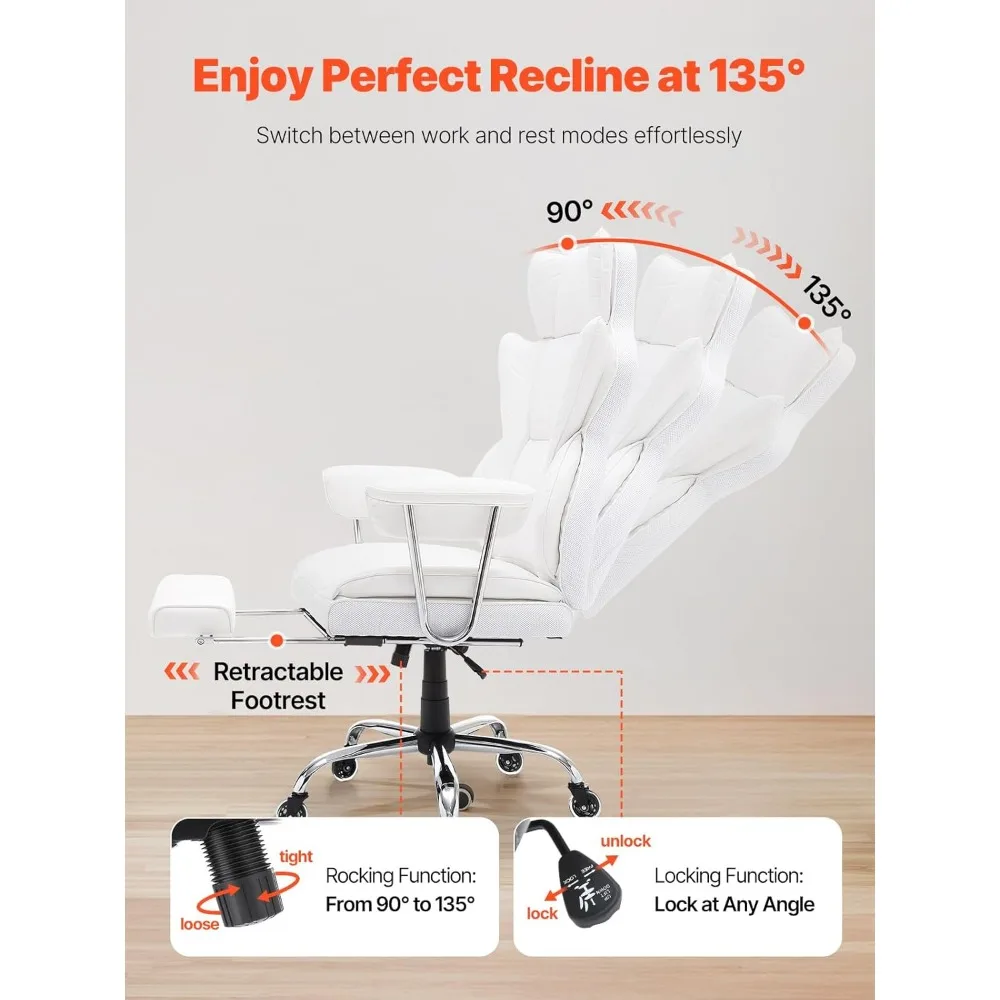 كرسي مكتب VEVOR قابل للاستلقاء مع مسند للقدمين، كرسي مكتب كبير الحجم من جلد البولي يوريثان شديد التحمل، كراسي مكتب تنفيذية كبيرة وطويلة wi #5