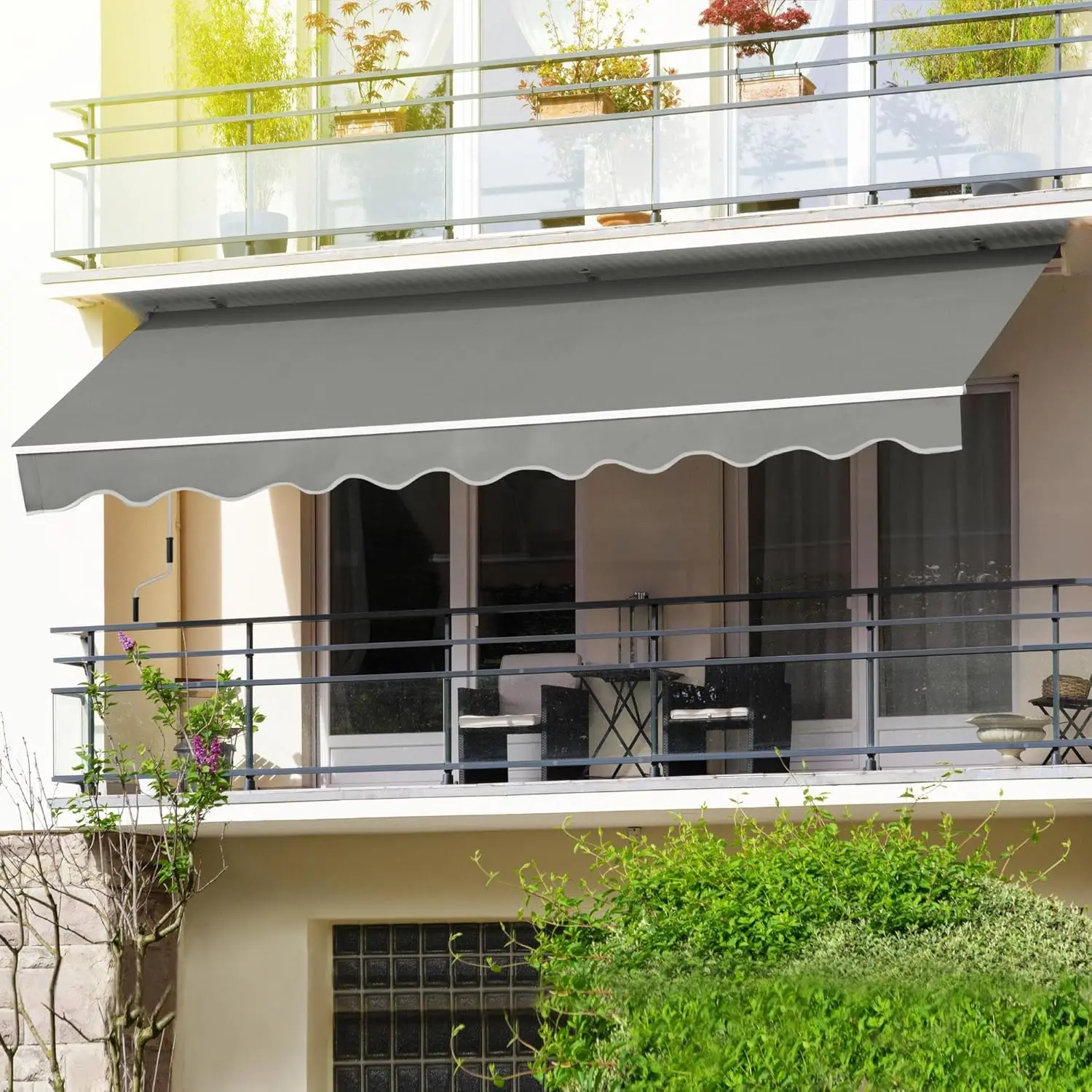 8x7 FT Manual Retractable Patio Awning, Sun Shade Shelter with Crank Handle & Canopy for Deck, Backyard, Garden, Balcony, Gray